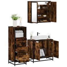 Ensemble de meubles de salle de bain 3 pcs Chêne fumé