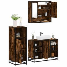 Ensemble de meubles de salle de bain 3 pcs Chêne fumé