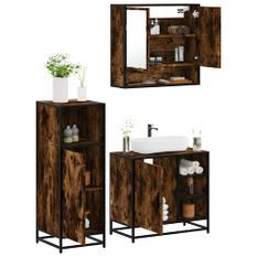 Ensemble de meubles de salle de bain 3 pcs Chêne fumé