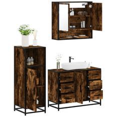 Ensemble de meubles de salle de bain 3 pcs Chêne fumé