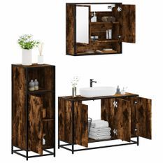 Ensemble de meubles de salle de bain 3 pcs Chêne fumé