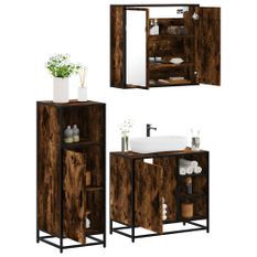 Ensemble de meubles de salle de bain 3 pcs Chêne fumé