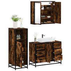 Ensemble de meubles de salle de bain 3 pcs Chêne fumé