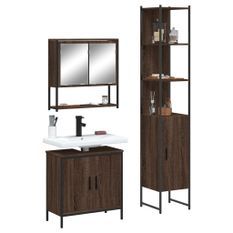 Ensemble de meubles de salle de bain 3 pcs Chêne marron