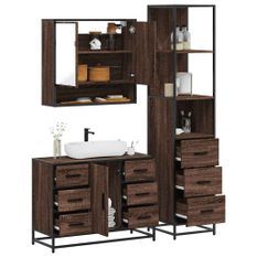 Ensemble de meubles de salle de bain 3 pcs Chêne marron