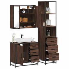 Ensemble de meubles de salle de bain 3 pcs Chêne marron