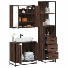 Ensemble de meubles de salle de bain 3 pcs Chêne marron