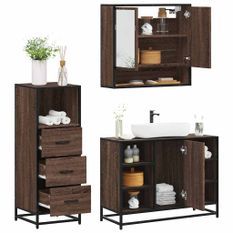 Ensemble de meubles de salle de bain 3 pcs Chêne marron