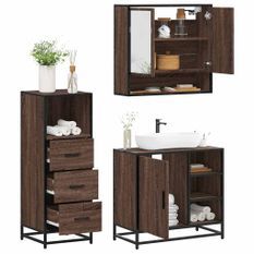 Ensemble de meubles de salle de bain 3 pcs Chêne marron