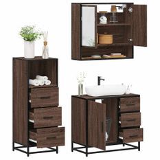 Ensemble de meubles de salle de bain 3 pcs Chêne marron