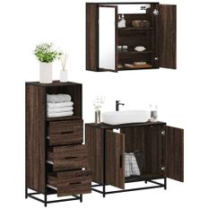 Ensemble de meubles de salle de bain 3 pcs Chêne marron