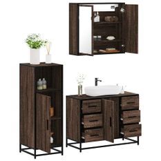 Ensemble de meubles de salle de bain 3 pcs Chêne marron