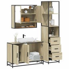 Ensemble de meubles de salle de bain 3 pcs chêne sonoma