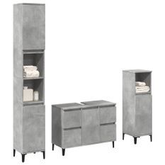 Ensemble de meubles de salle de bain 3 pcs gris béton