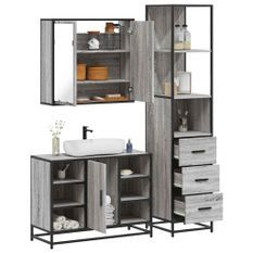 Ensemble de meubles de salle de bain 3 pcs Sonoma gris