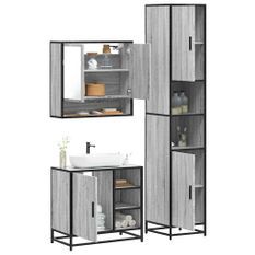 Ensemble de meubles de salle de bain 3 pcs Sonoma gris