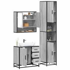 Ensemble de meubles de salle de bain 3 pcs Sonoma gris