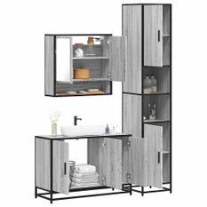 Ensemble de meubles de salle de bain 3 pcs Sonoma gris