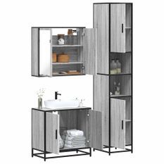 Ensemble de meubles de salle de bain 3 pcs Sonoma gris