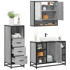 Ensemble de meubles de salle de bain 3 pcs Sonoma gris