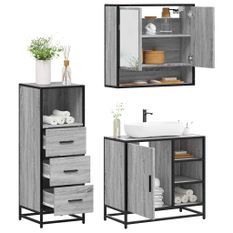 Ensemble de meubles de salle de bain 3 pcs Sonoma gris