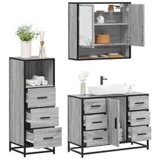 Ensemble de meubles de salle de bain 3 pcs Sonoma gris