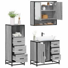 Ensemble de meubles de salle de bain 3 pcs Sonoma gris