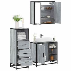 Ensemble de meubles de salle de bain 3 pcs Sonoma gris