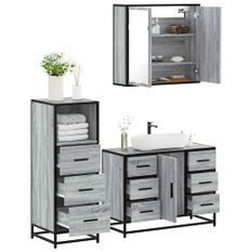 Ensemble de meubles de salle de bain 3 pcs Sonoma gris