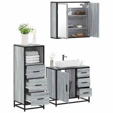 Ensemble de meubles de salle de bain 3 pcs Sonoma gris