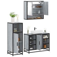 Ensemble de meubles de salle de bain 3 pcs Sonoma gris