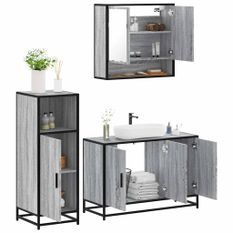 Ensemble de meubles de salle de bain 3 pcs Sonoma gris