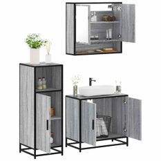 Ensemble de meubles de salle de bain 3 pcs Sonoma gris