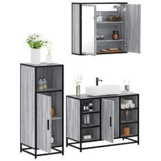 Ensemble de meubles de salle de bain 3 pcs Sonoma gris