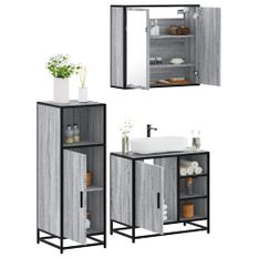 Ensemble de meubles de salle de bain 3 pcs Sonoma gris