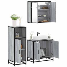 Ensemble de meubles de salle de bain 3 pcs Sonoma gris