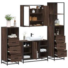 Ensemble de meubles de salle de bain 4 pcs chêne marron