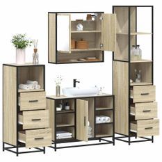 Ensemble de meubles de salle de bain 4 pcs chêne sonoma