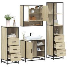 Ensemble de meubles de salle de bain 4 pcs chêne sonoma