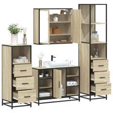 Ensemble de meubles de salle de bain 4 pcs chêne sonoma