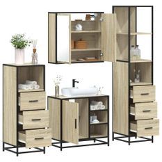 Ensemble de meubles de salle de bain 4 pcs chêne sonoma