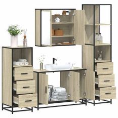 Ensemble de meubles de salle de bain 4 pcs chêne sonoma