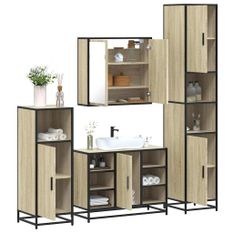 Ensemble de meubles de salle de bain 4 pcs chêne sonoma