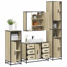 Ensemble de meubles de salle de bain 4 pcs chêne sonoma