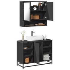 Ensemble de meubles salle de bain 2 pcs noir bois d'ingénierie