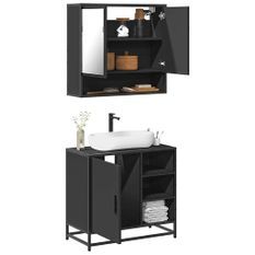 Ensemble de meubles salle de bain 2 pcs noir bois d'ingénierie