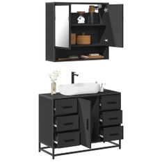 Ensemble de meubles salle de bain 2 pcs noir bois d'ingénierie