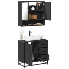 Ensemble de meubles salle de bain 2 pcs noir bois d'ingénierie