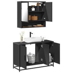 Ensemble de meubles salle de bain 2 pcs noir bois d'ingénierie