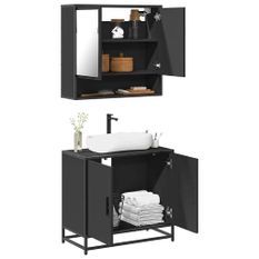 Ensemble de meubles salle de bain 2 pcs noir bois d'ingénierie